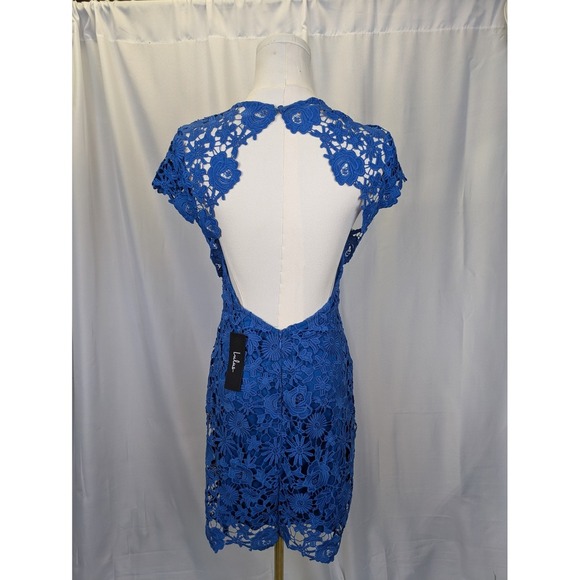 Lulus Blue Floral Romance Language Lace Bodycon Dress Small Open Back Cocktail - Picture 2 of 15